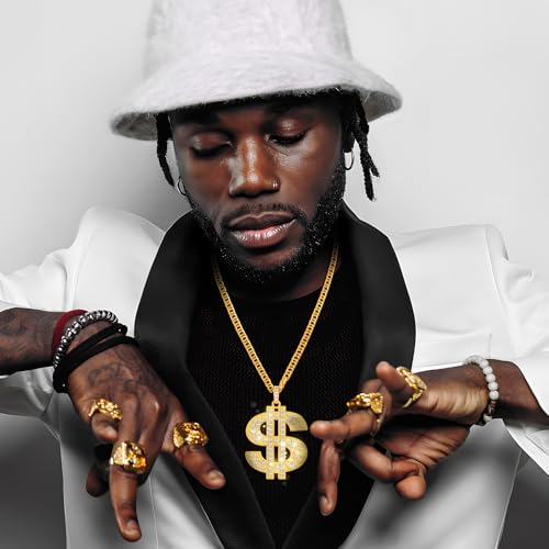 Romass 2 Pcs Dollar Necklace for Men,Gold/Silver Plated Chain for Men with Dollar Sign Pendant Necklaces, 80/90s Hip Hop Dollar Necklace Halloween Gifts2