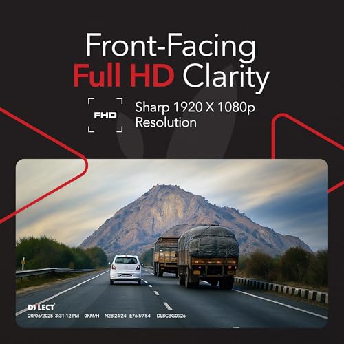 Image of Dylect Sense Classic 1080p Single Channel Dash Cam with Night Vision, 140 Wide-Angle Lens, G-Sensor, Loop Recording, Wi-Fi & App Control, Parking Mode Support, Supports 1TB