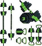 4-In-1 Adjustable Dumbbell Set, 44LB Free Weight Set with Connector,Weights Dumbbells Set Used As Kettlebells, Barbell, Push Up Stand, Fitness Exercise for Home Gym Suitable Men/Women,Green