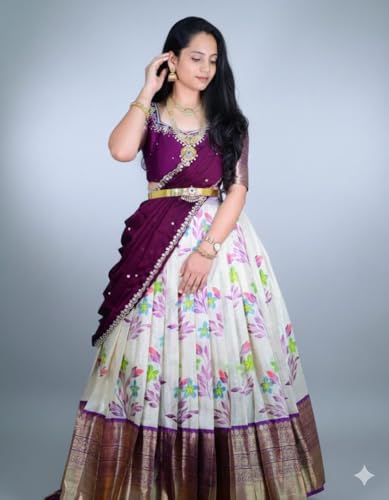 Image of ZITON Women's Indian Traditional Kanjivaram Silk Pure Weaving Lehenga Choli Along With Dupatta And Blouse Piece, Half Saree (Unstitched)