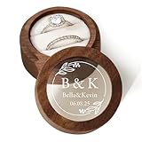 EDSG Personalized Wedding Ring Box, Engraved Wooden Engagement Ring Bearer Box with Any Text, Custom Wedding Day Gifts for Her Him Anniversary Proposal (White, Design 2)
