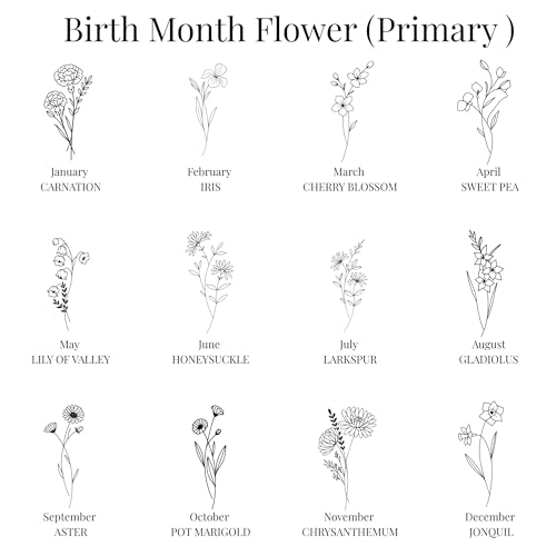 Image of Personalized Double-Sided Stainless Steel Keychain, Custom Name and Birth Flower Engraving, Initial Charm, Silver