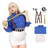 DAZCOS Women's JJK Cosplay Costume Slim Shirt Skirt with Tie Suspender Glasses (Medium)