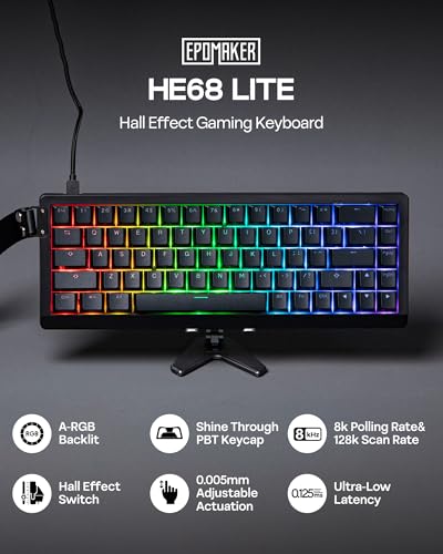 Image of EPOMAKER HE68 Lite Hall Effect Gaming Keyboard, 8k Polling & 128K Scan Rate, 0.005mm Adjustable Trigger, 0.125ms Latency, 5-Layer Sound-Dampened, Snap Key, SOCD, A-RGB, Wired, Mac Software (Black)