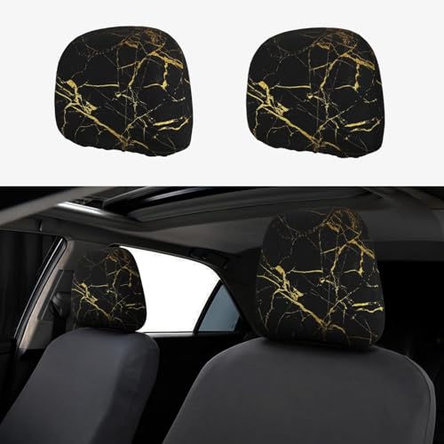 GaxfjRu Fundas universales para reposacabezas de coche, Jarapas Coche, 2 unidades, transpirables y elásticas, color negro dorado
