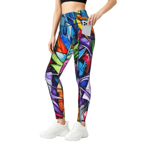 Pantalones de yoga holgados con llamativo estampado graffiti urbano y corte fluido