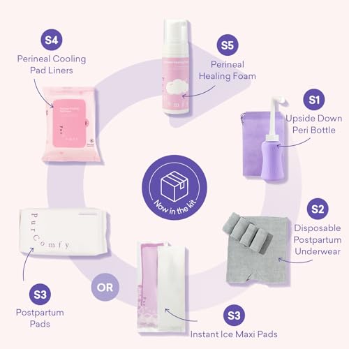 PurComfy Postpartum Essentials Recovery Kit, Includes Disposable Underwear, Perineal Healing Pad Liners, Perineal Healing Foam, Instant Ice Pads, Upside Down Peri Bottle and Postpartum Pads - 18 Pcs - Thumbnail 2