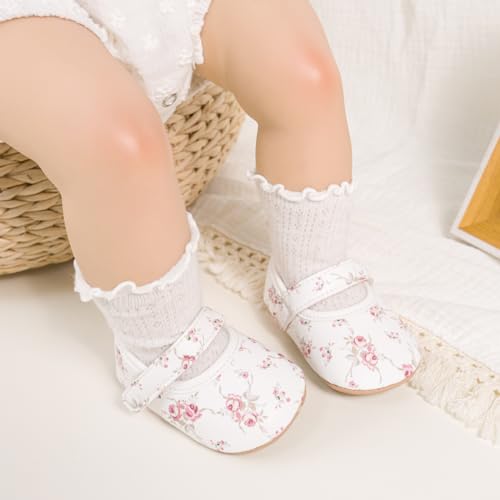 Meckior Infant Baby Girls Mary Jane Flats Non-Slip Rubber Sole Bowknot Princess Wedding Dress Shoes Toddler First Walkers
