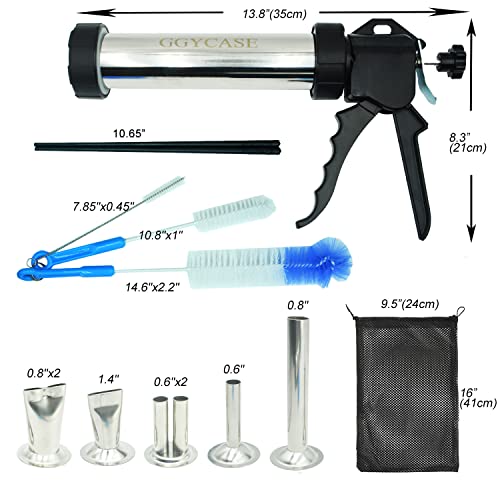 Jerky Gun Kits, Easy-Clean Jerky Maker, Jerky Shooter, 1 Pound Stainless Steel Beef Jerky Making Gun with 5 Stainless Nozzles and 3 Cleaning Brushes