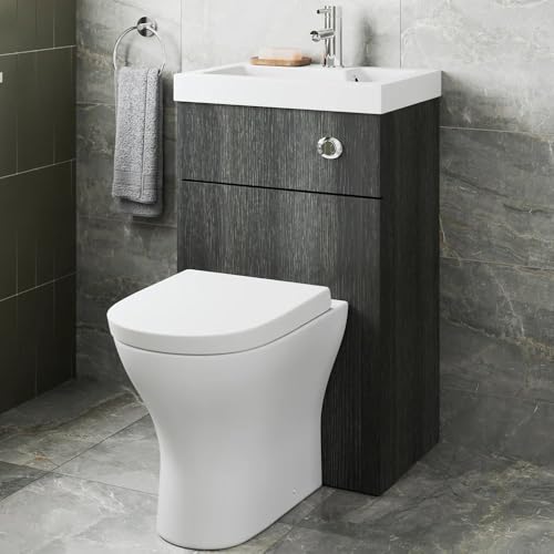 Baystone 2 in 1 Toilet 500mm Combined Wash Basin & Toilet Combi Back to Wall BTW Charcoal Grey Space Saving Cloakroom Bathroom Unit