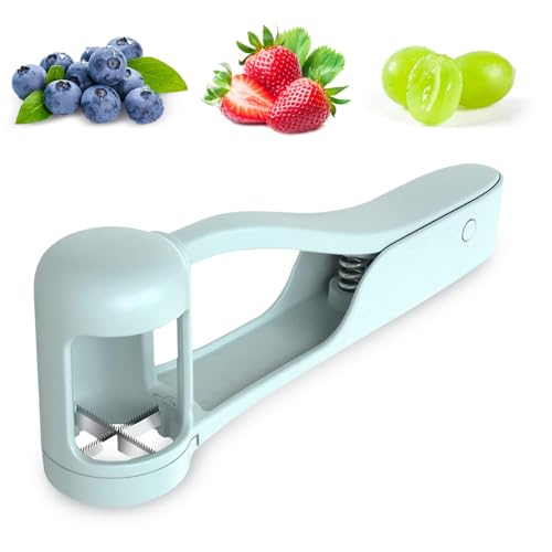 LYLHZRMDGC 1 Pack Grape Cutter for Toddlers, Stainless Steel Fruit Slicer Tool for Easy Grape and Tomato Slicing, Safe Kitchen Gadget(Blue), Send Goods from Local Warehouse