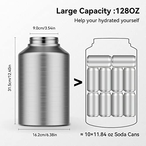 Zuwozu 1 Gallon Water Bottle Insulated With Straw&Handle, 128 Oz Water Jug With Carry Pouch, Double Walled Vaccum Stainless Steel, Wide Mouth, Leak Proof, Large Water Bottles For Sports #TOP1
