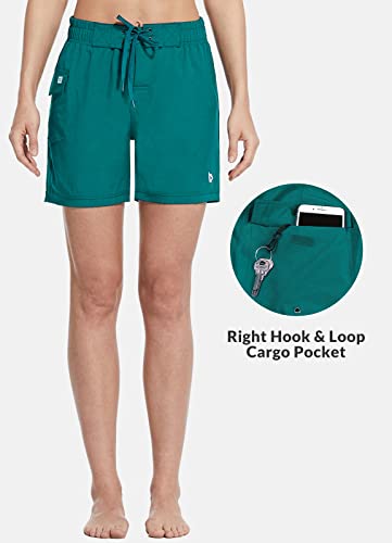 Baleaf Board Shorts Swim Shorts Women 5" High Waisted Modest Beach Water Paddle Surfing Board Shorts With Liner Pockets Green Large #TOP1