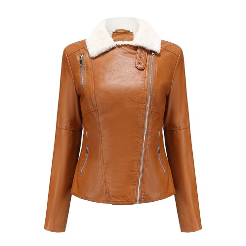 Manteau motard femme en similicuir doublé veste longue noire