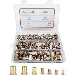 FOREVTL Metric Rivet Nut Kit, 220PCS Rivet Nuts Assortment Kit, Rivnut Kit, Nutsert Kit, Rivnuts Nutserts Kit, Flat Head M3 M4 M5 M6 M8 M10 M12