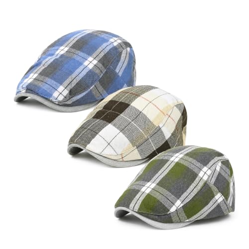 Image of 3Pcs Men's Newsboy Caps Cotton Cooling Hat Adjustable Flat Cap for Men
