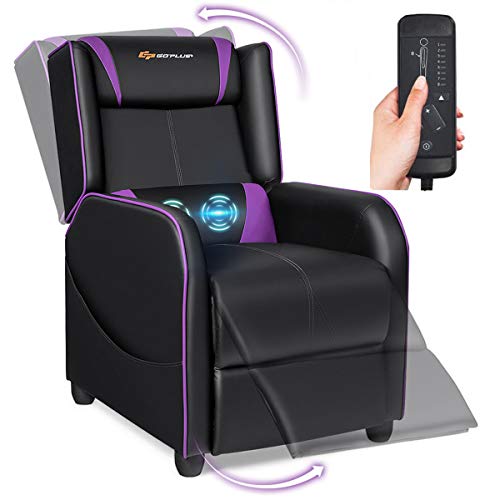 POWERSTONE Gaming Chair Recliner - Massage Gaming Chair Ergonomic Sofa with Footrest and Headrest and Side Pouch - Living Room PU Leather Recliners Home Theater Seating (Purple)