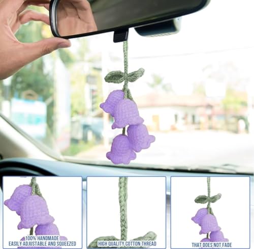Image of VRB Dec 1 Pcs Crochet Flower for car Dashboard Decoration Items,Car Hanging Crochet Flower,Sunflower Decoration for Car,Car Mirror Hanging Accessories, (Hanging Tulip Purple Crochet - 1 Pcs)