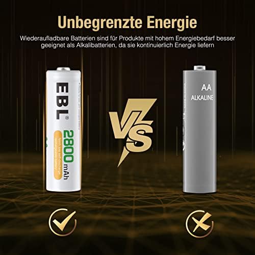 EBL Akumulator AA Mignon 2800 mAh 16 sztuk baterie wielokrotnego ładowania AA, wysokie cykle ładowania, niski poziom samorozładowania, w zestawie pudełko na baterie