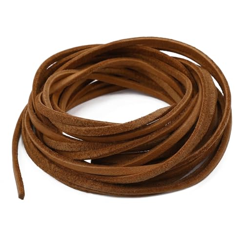 Cordon en Cuir véritable, Bande de Cuir Véritable Robuste, Cordon en Cuir 3 mm 4 m, Corde Tressage Bijoux en Cuir Véritable Marron et Noir