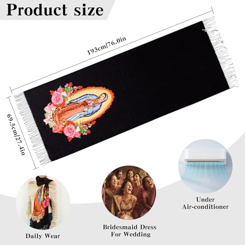 Blanket Scarf,Traditional Mexican Dress Prayer Shawl Catholic Gifts for Women,Virgin Mary Hoodie Poncho,Rebozos Vestidos Mexicana Regalos Para Mujer Mamá Abuelita Mi Esposa2