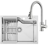 CECIPA 60x45 cm Lavello con Arco Rubinetto Cucina Estraibile, Lavandino Cucina 1 Vasca in Acciaio Inox per Mobile da 60cm
