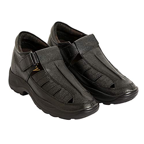 Image of Brown Leather Closed Toe Sandals with a Hidden Heel