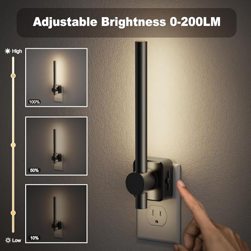 Image of JandCase Night Lights Plug into Wall,0-200LM Dimmable LED Nightlights, Daylight White 5000K Vanity Night Light with Auto Light Sensor for Bathroom Dressing Room, 1 Pack