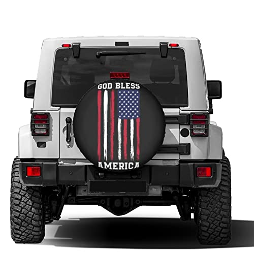 Image of Delerain God Bless America Spare Tire Covers Waterproof Dust-Proof Spare Wheel Cover Universal Fit for Trailer, RV, SUV, Truck and Many Vehicle (17 Inch for Diameter 31 inch-33 inch)