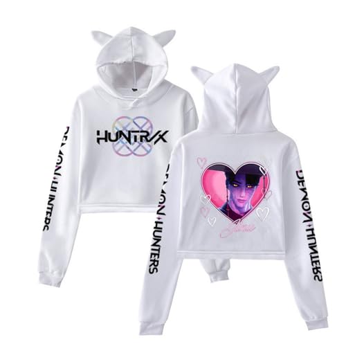 Generisch Sudadera con capucha KPop Demon Hunters con diseño de chica Power, ropa de calle de gran tamaño para mujeres jóvenes y fans, blanco-4, XXL
