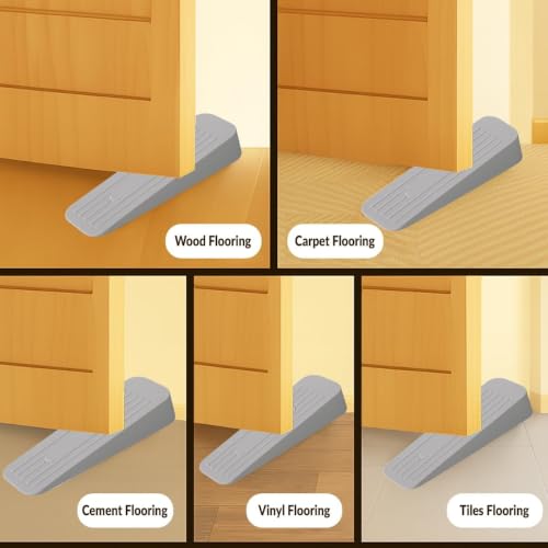 Image of Rubber Door Stopper Wedge, Heavy Duty Anti-Slip Door Holder & Blocker with Strong Grip for Tiles, Marble, Wood, Carpet & Cement Floors | Home, Office, School & Warehouse Use (Grey, Pack of 6)