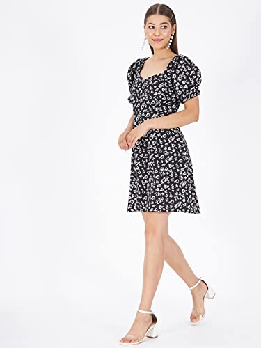 Image of KIBO Casual Stylish Black Floral Polyester Dress for Women