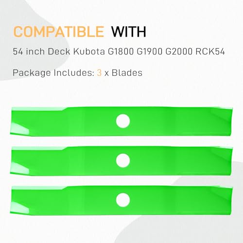JXJKCZ 54 Inch Deck Mower Blades Fit for Kubota RCK54 RC54-24B RCK54-G20 G1800 G1900 G2000 Lawn Mower Replaces OEM 70000-25004 76529-34330 K5615-34330 3 Pack (High-Lift) 3 Pack by JXJKCZ - Used condition - Image 6