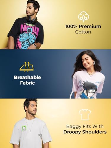 Image of Bewakoof Women's 100% Cotton Oversized Fit Round Neck T-Shirt