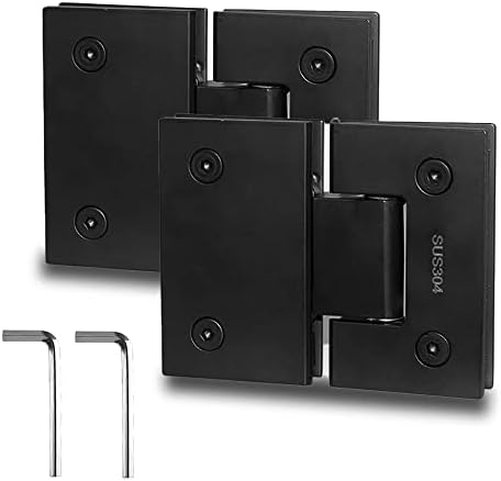 2 Pack 180 Degree Glass Shower Door Hinges, Frameless Glass Door Hinges, Heavy Duty 304 Stainless Steel Glass to Glass Hinge Bathroom Gate Clamp for 8-12mm, Black