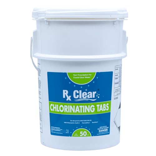 Rx Clear 3" Inch Chlorine Tabs | 50 Pounds | Individual Stab...
