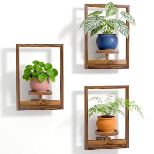 NATURES SOURCE Hanging Planters for Indoor Plants Wall Decor Wooden Floating Shelves for Wall Planter Window Plant Shelves Hold 22 lbs Farmhouse Decor 16.5 x 11.8 (3 Pack)