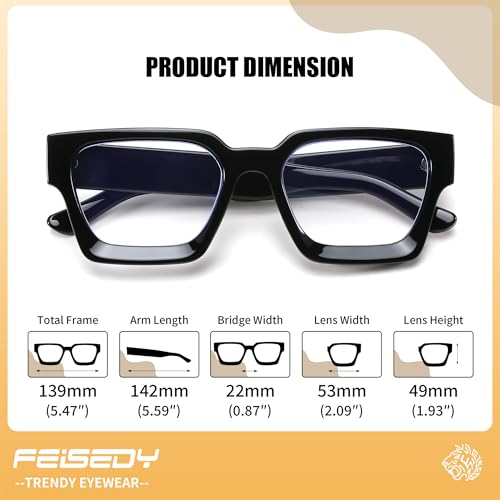 Image of FEISEDY Retro Blue Light Blocking Glasses for Women Men 90s Classic Rectangle Frame Thick Chic Computer Eyeglasses B2383R