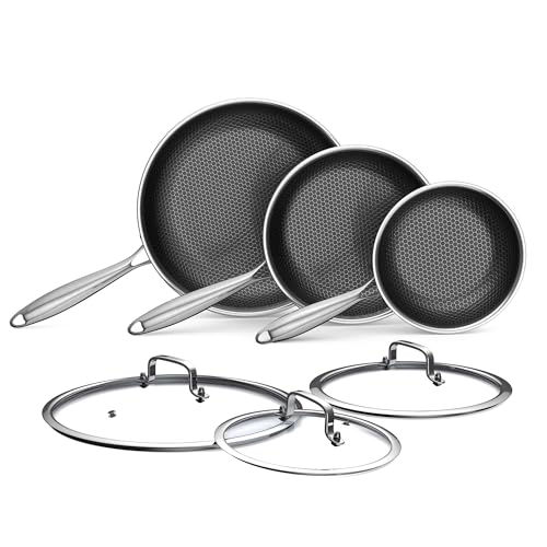 Comparison: Best Pans For Glass Cooktops 8 8, 10, 12 Inch Stainless Steel Ceramic Nonstick Skillet with Tempered Glass Lid – Flat Bottom Frying Pan for Gas, Electric & Induction Cooktops, PFAS-Free