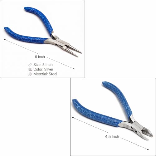 Image of Beadsnfashion 10 Pcs Stainless Steel Pliers Fine Quality Tools With Blue Grip Handlel For DIY Jewelry Making, Necklace, Bracelet, Earring & Craft Design - 13 CM