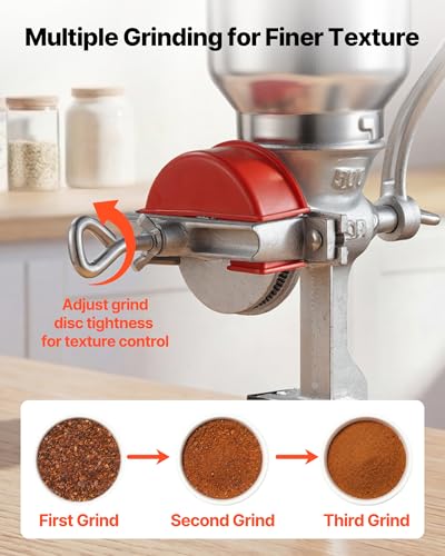 Image of VEVOR Manual Grain Mill with High Hopper, Hand-Crank Corn Grinder, Heavy Duty Cast Iron Wheat Grinding Mill with Stable Table Clamp & Dust Cover for Grains Spices Coffee Beans Nuts