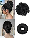 HSLHDI 2PCS Messy Bun Hair Piece-Large Wavy Curly & Donut Updo Hair Pieces Set, Scrunchies Synthetic Chignon Ponytail Extensions Thick Updo for Women(Natural Black)