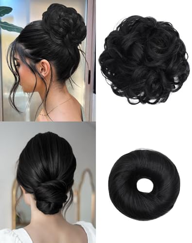 2PCS Messy Bun Hair Piece-Large Wavy Curly & Donut Updo Hair Piec...