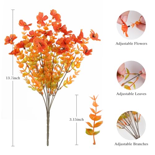 Image of AmyHomie 16 PCS Artificial Fall Flowers for Outdoors, Orange Fake Mums