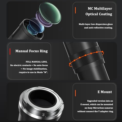 Image of 420-800mm Telephoto Lens for Sony E - Manual Focus(MF) Zoom Lens for Sony A7C A7R A7S A7 A9 A6700 A6600 A6500 A6400 A6300 A6100 A6000 A5100 A5000 NEX-7 NEX-6 NEX-5 ZV-E10 etc (for Sony E Mount)