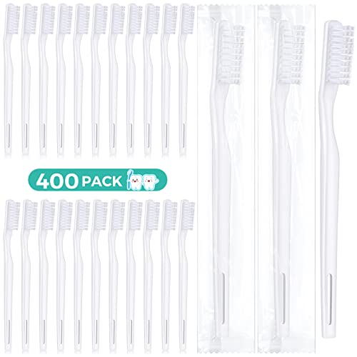 Image of 400 Pack Individually Wrapped Disposable Toothbrush Bulk Hard Bristle Adult Manual Tooth Brush Travel Toothbrushes Single Use Toothbrush for Homeless Women Men Hotels Guest Rooms, White