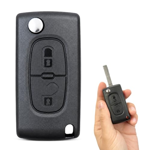 Carcasa Mando Llave De Coche 2 Botones Compatible Con Citroen Y Peugeot Negro, modelos 206, 107, 207, 307, 407 y C2, C3, C4, C5, C6 - con zocalo de Pila