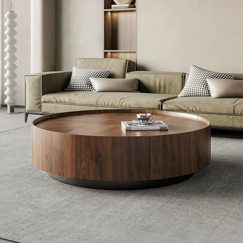 Luxury Solid Wood Coffee Table with Hidden Drawer, Fully Assembled Square Center Table for Living Room, Raised Edge Design, No Installation Needed, Premium Walnut Finish (39.37