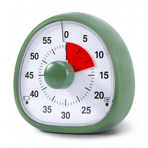 Linlinwill Rechargeable Visual Timer for Kids Adjustable Volume & Alarm Duration Silent Pomodoro Timer for Classroom 60 Minutes Countdown for Kitchen Gym Study ADHD Autism Toddler(Green)