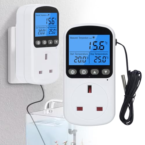 Vegena Thermostat Plug Socket, Thermostat Outlet Socket, Digital Temperature Controller with Timer Outlet Plug, Heater Cooler Switch with Sensor for Reptile Greenhouse Home Fermentation Farm Aquarium